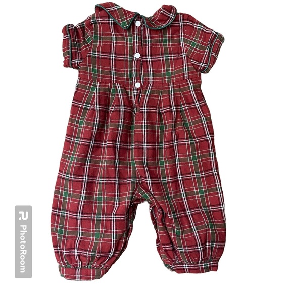 Vintage Smocking Bird Plaid Jumper 18M 18 Mos Red Plaid Christmas - Picture 2 of 7